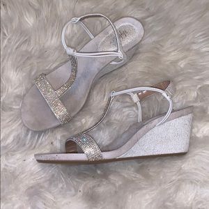 White sparkly strappy wedges